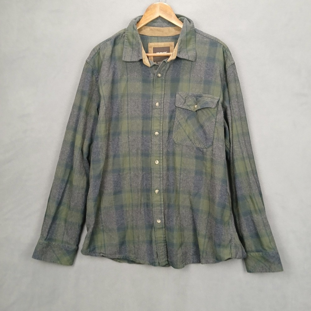 CQR Shirt Mens XL Blue Green Flannel Plaid Cotton Long Sleeve Collared Button Up